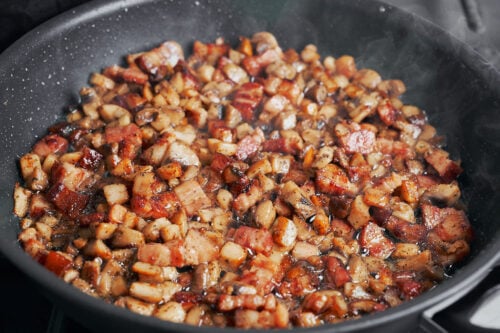 mushrooms and bacon cooked until golden and flavorful