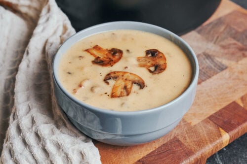 creamy mushroom potato soup served in a bowl