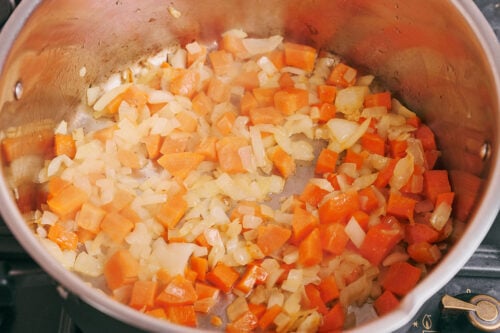 onion and carrot sautéed until softened