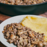 creamy ground beef and mushroom sauce served with mashed potatoes