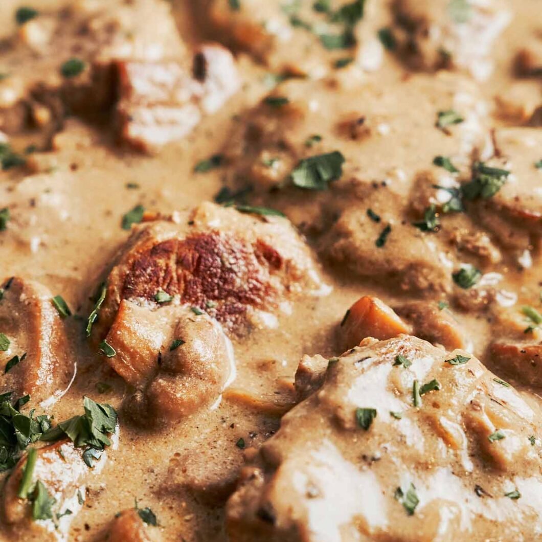 Creamy Cognac Pork Tenderloin with Mushrooms