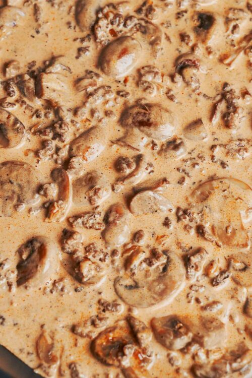 creamy ground beef stroganoff finished