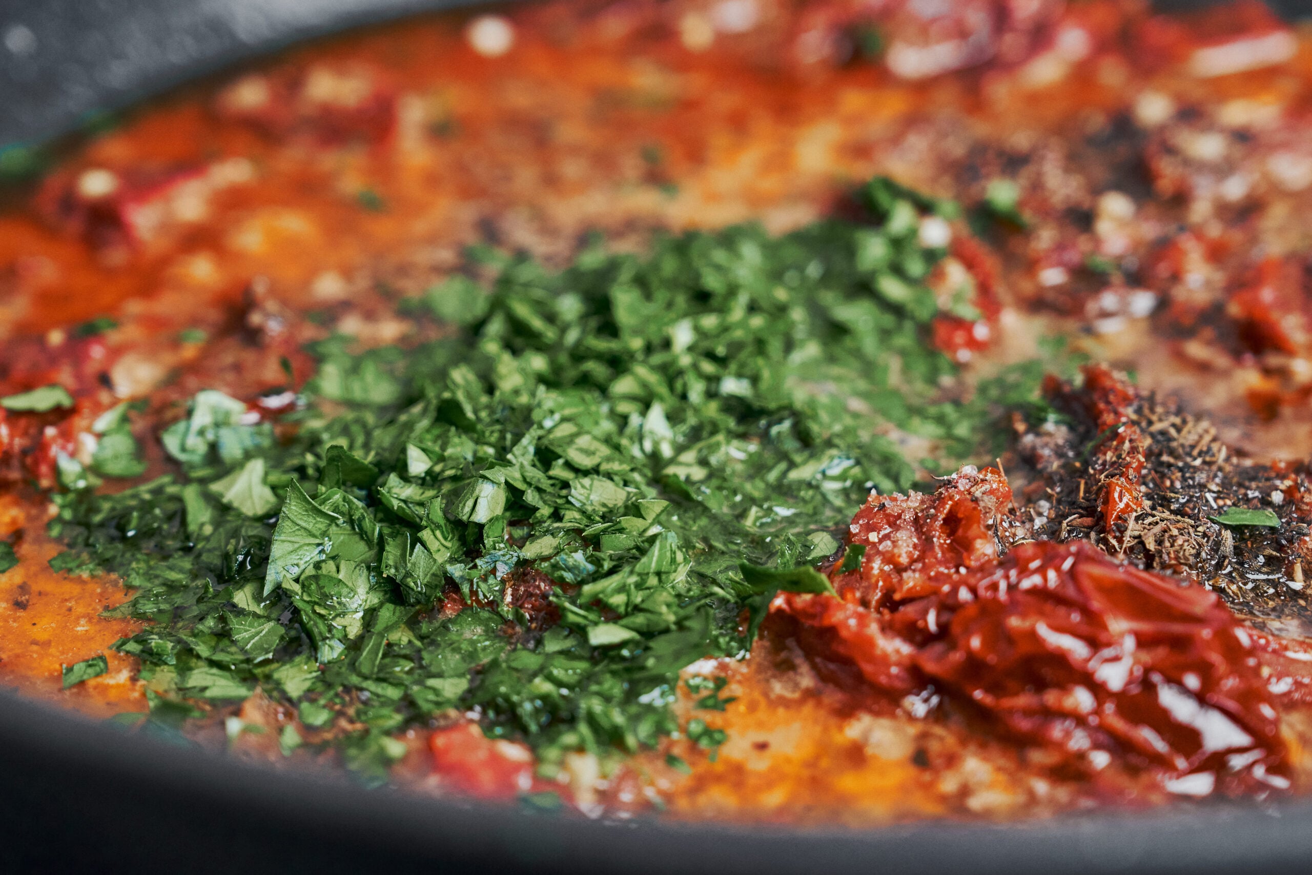 fresh parsley added to the skillet for color and freshness