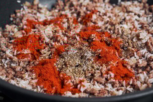 the seasonings added right over the beef and rice to build even more flavor