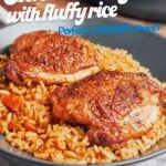 golden chicken thighs served over fluffy seasoned rice
