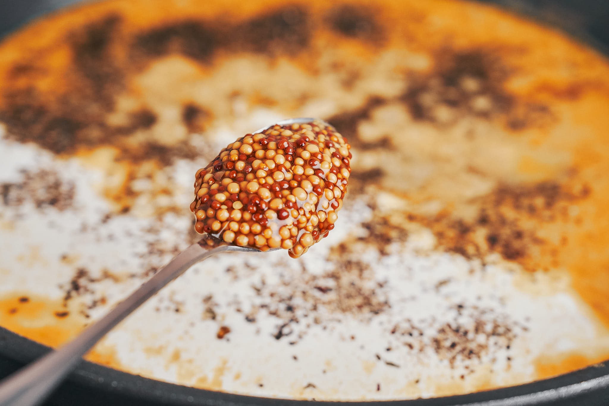adding whole grain mustard for extra texture and a deeper mustard flavor