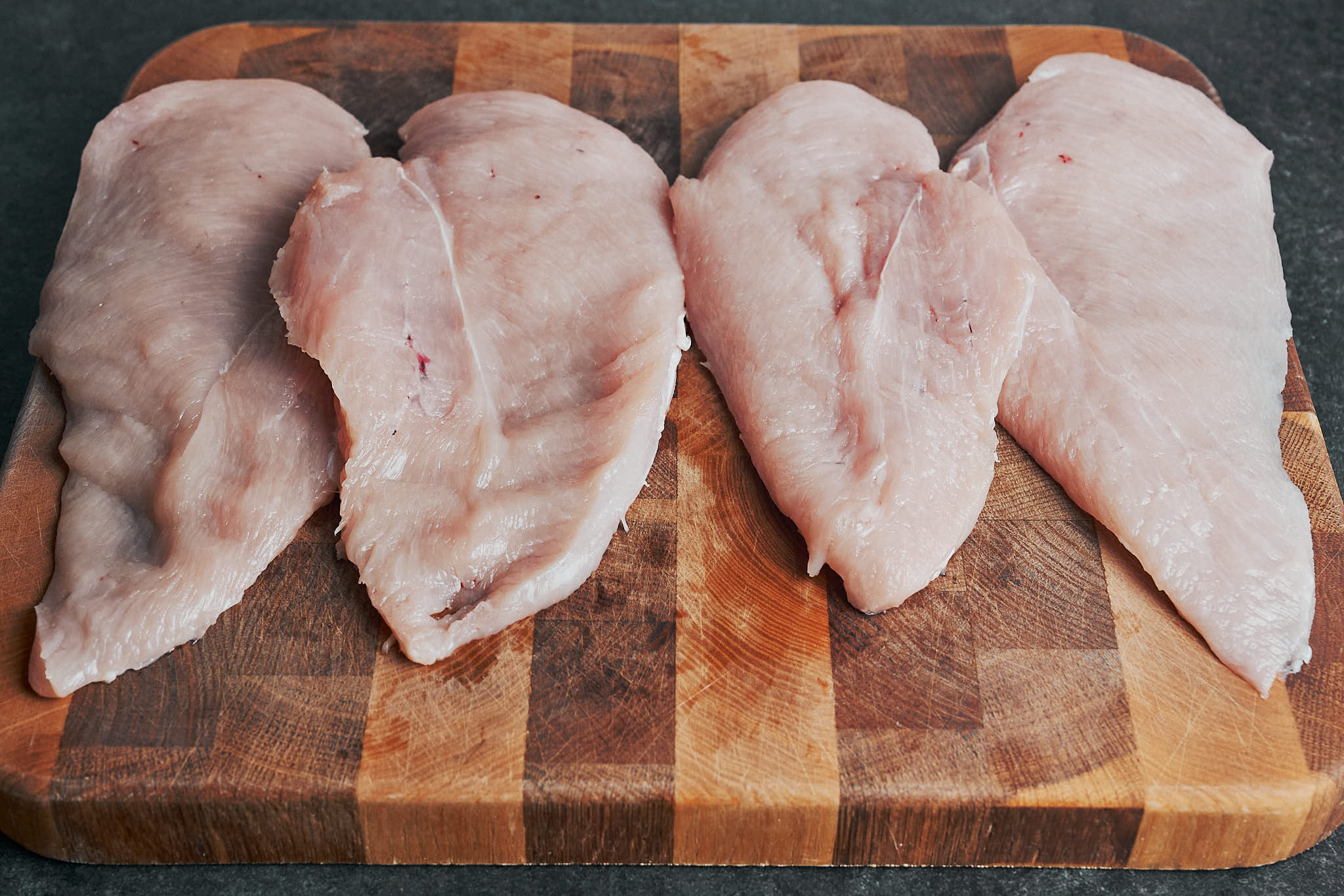chicken breasts sliced into thinner cutlets so they cook quickly and evenly