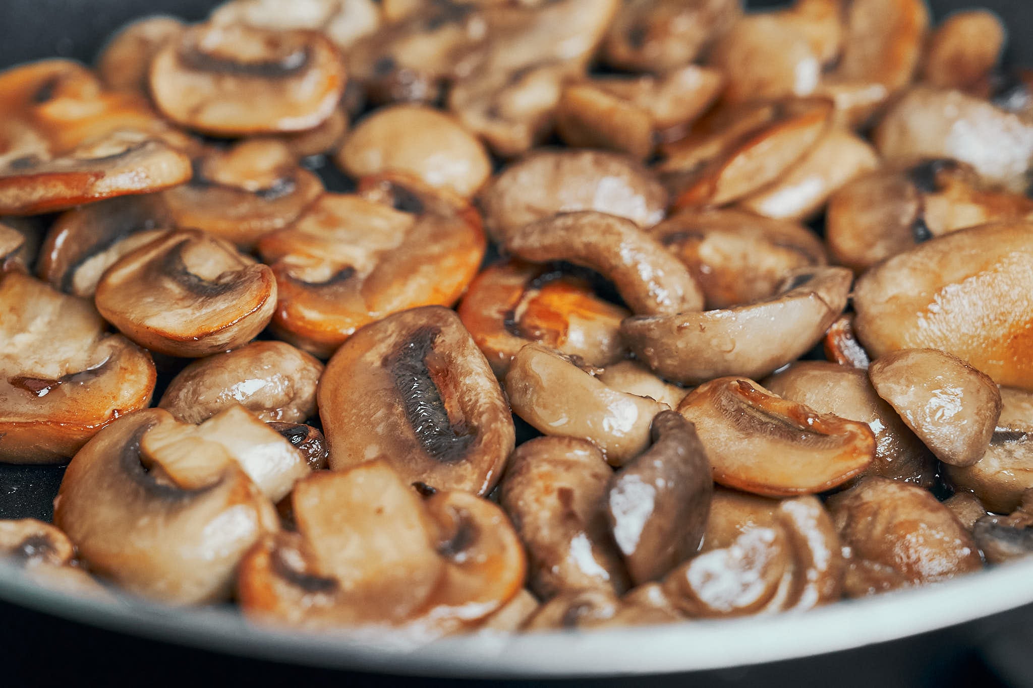 golden sautéed mushrooms ready to add to the beef stew