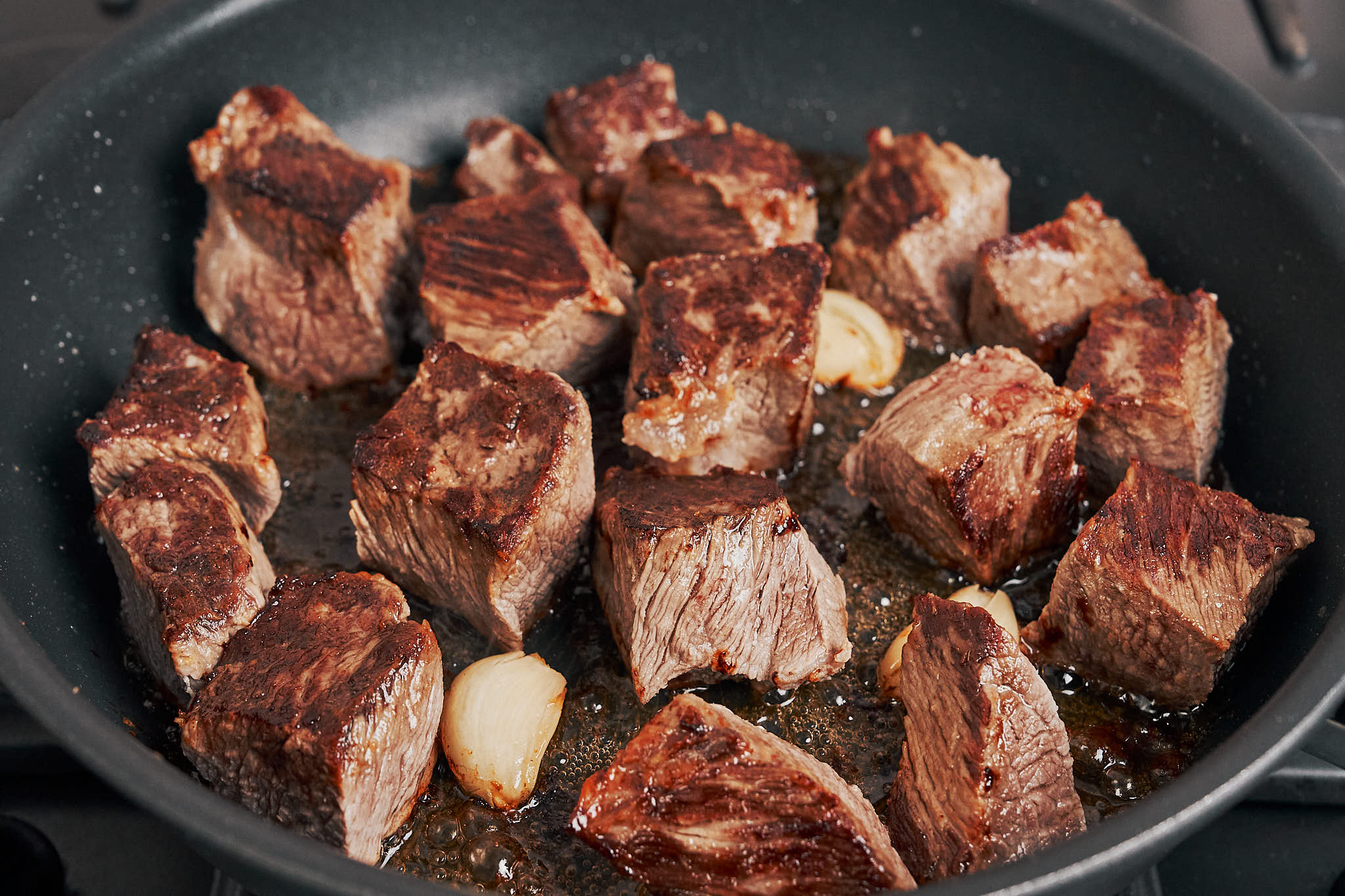 seared beef chunks with a golden crust building deep flavor for the stew
