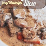 Creamy beef blanquette with tender beef chunks, mushrooms and carrots in a rich cream sauce served with white rice