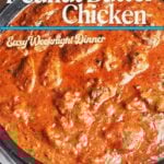 Creamy peanut butter chicken in a skillet with a rich, smooth tomato peanut sauce, easy and comforting dinner