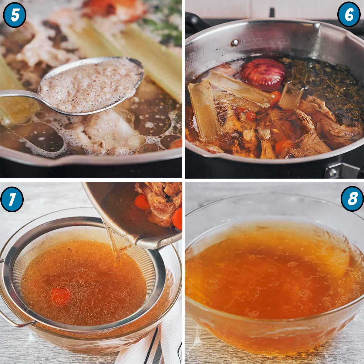 rich homemade chicken broth gently simmered skimmed and strained into a clear golden stock