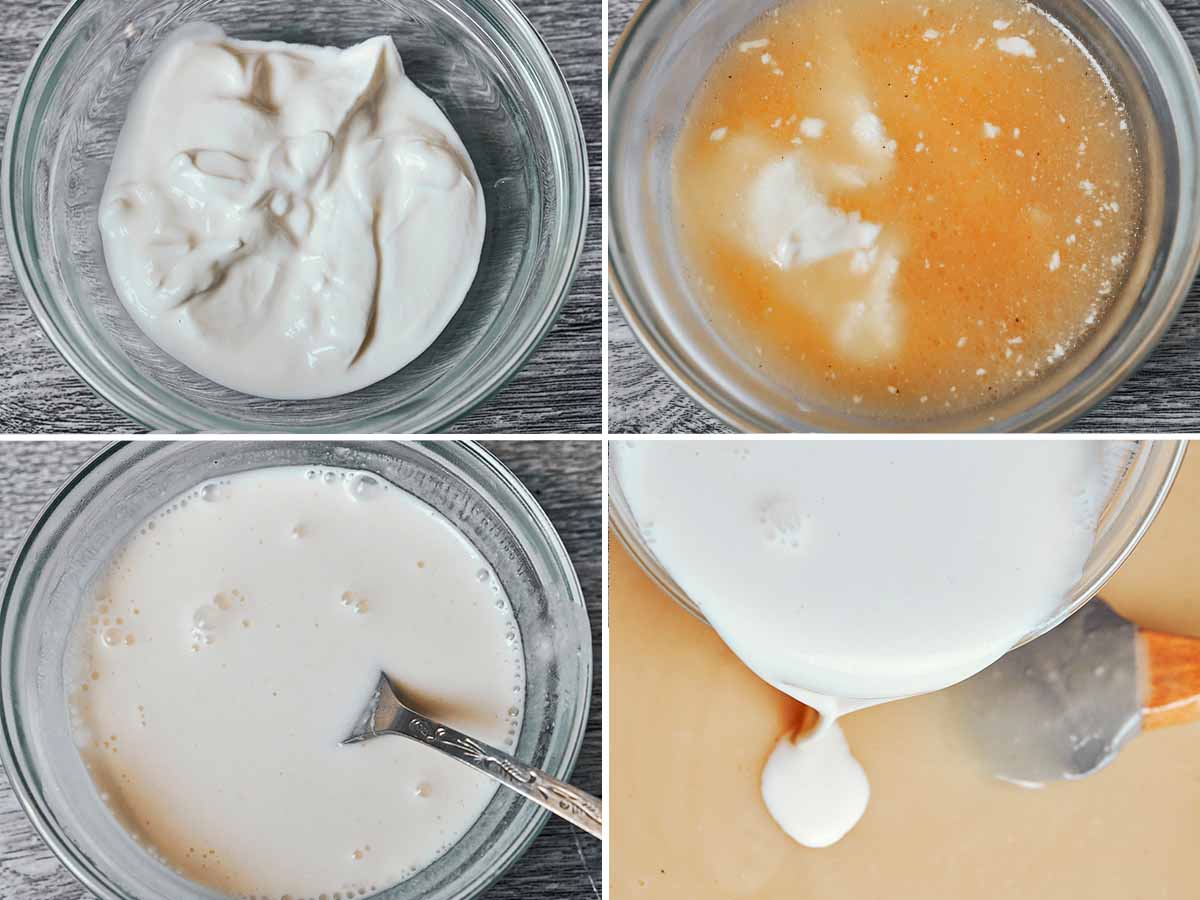 Sour cream gently mixed with warm chicken broth for a smooth, silky sauce