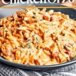 Creamy chicken orzo served in a cozy bowl with Parmesan, parsley, and a silky sauce