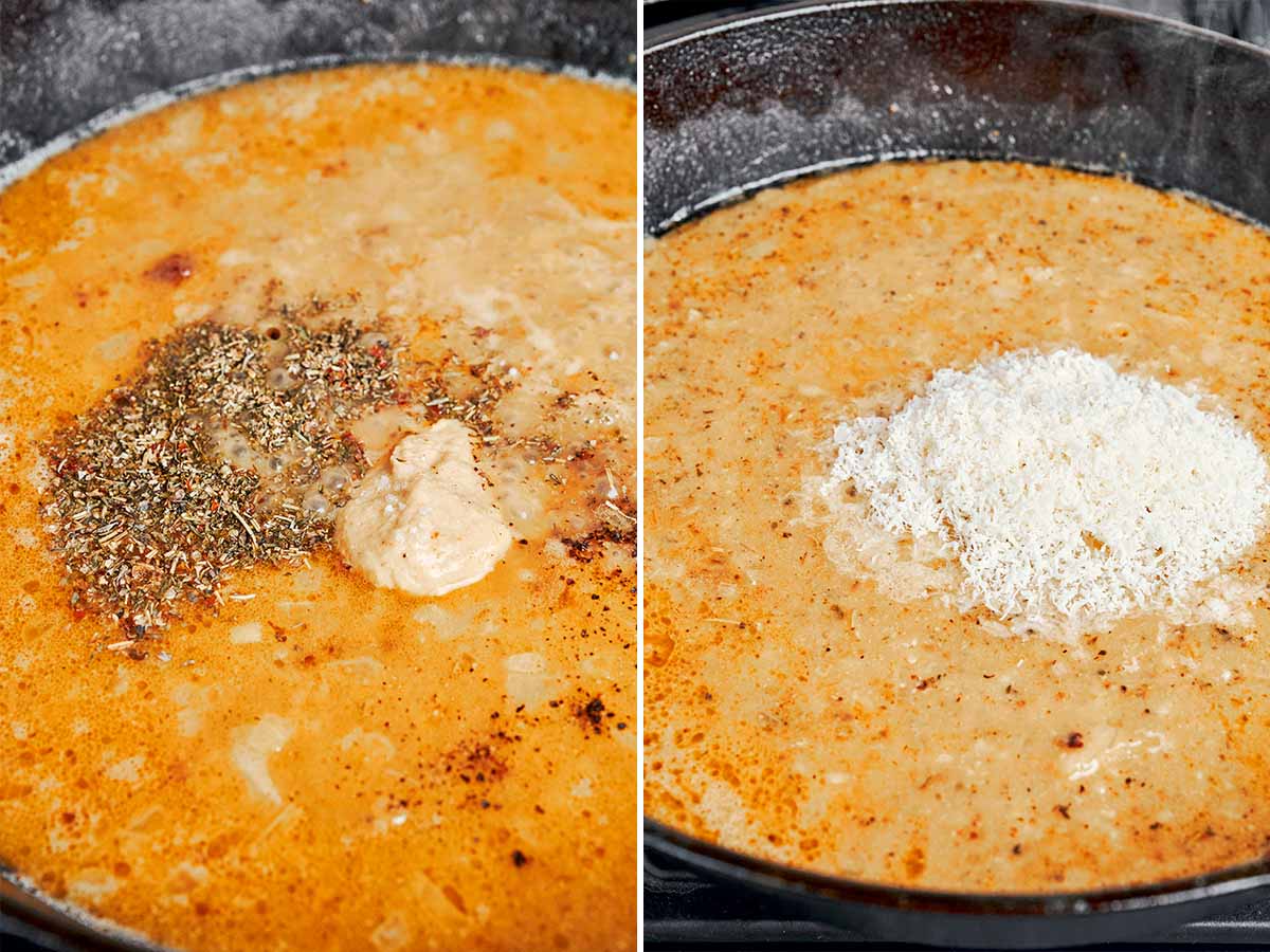 Dijon mustard, Italian seasoning, and Parmesan melting into the creamy chicken sauce.