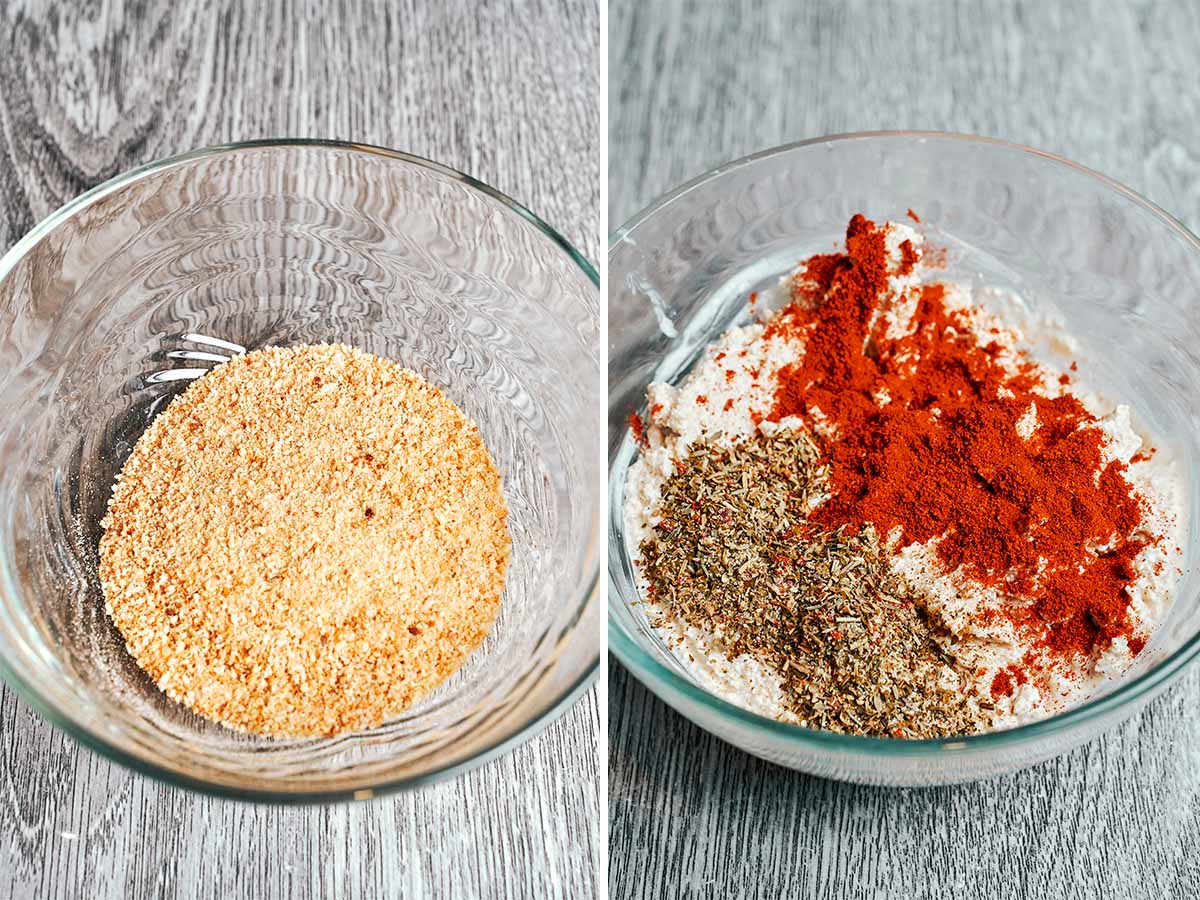 Breadcrumbs soaking in cream with paprika and Italian seasoning for extra tender homemade meatballs