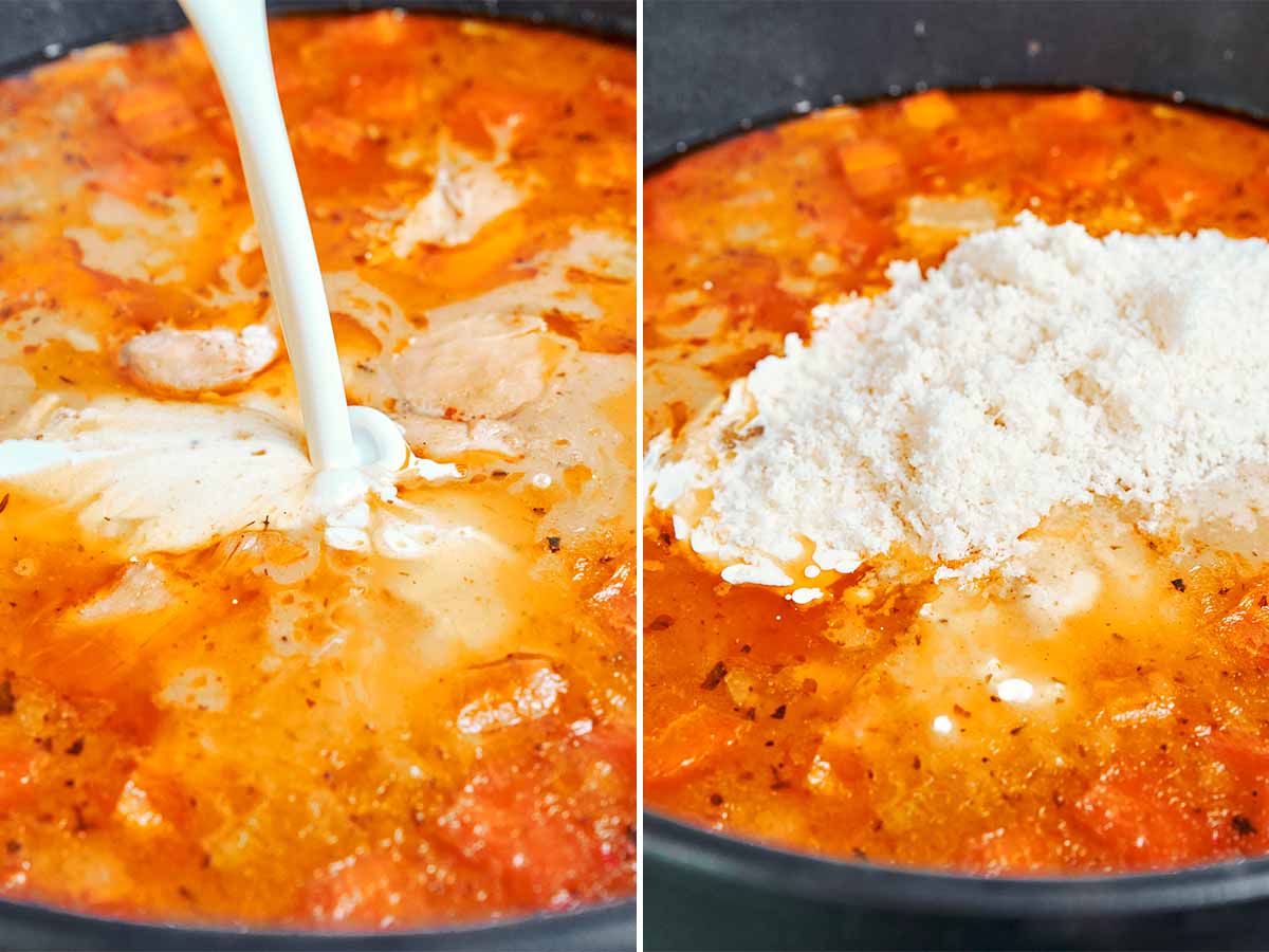 Cream and Parmesan stirred into creamy chicken soup for a rich, silky broth.