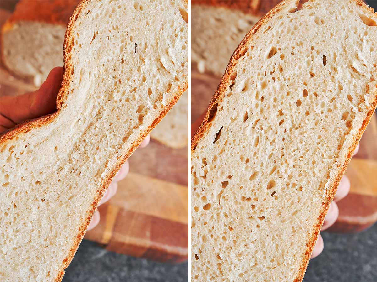Freshly sliced bread showing the soft, airy crumb inside
