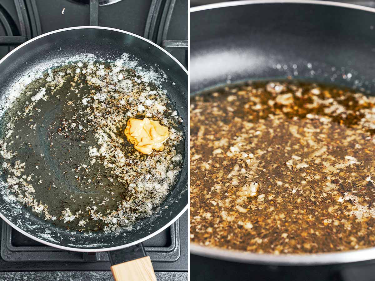 Honey, Dijon, and thyme mixed into the garlicky butter to make a rich glaze for the carrots