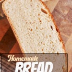 Sliced homemade bread with a soft, airy crumb and deep golden crust